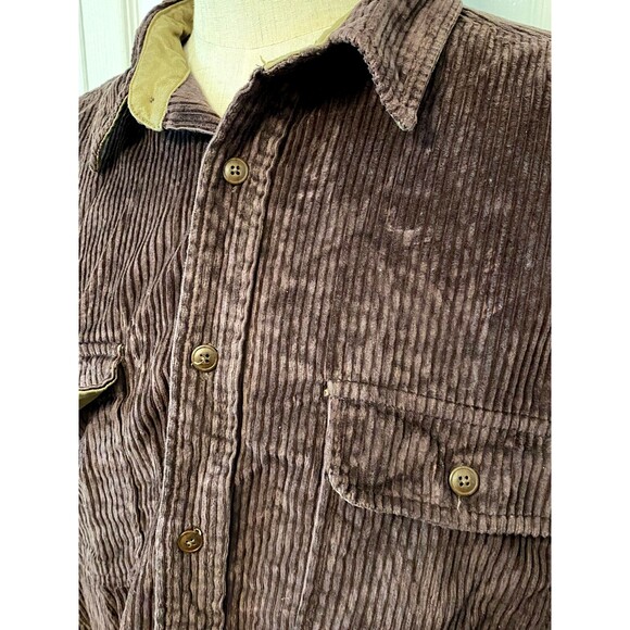Vtg St. John's Bay Men's XXLT Corduroy Heavyweight Shirt Chore Coat Brown Green - Picture 5 of 10
